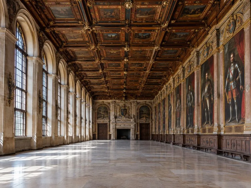 Le Spanischer Saal du Schloss Ambras avec ses portraits en pied des souverains tyroliens